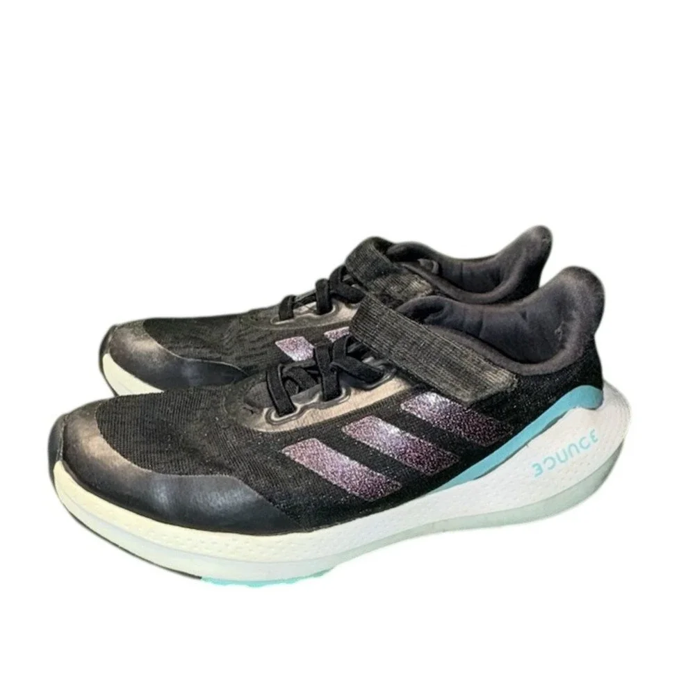 Adidas Bounce‎ Kids Running Shoes Black Purple Sparkle H01876 Size 1 US